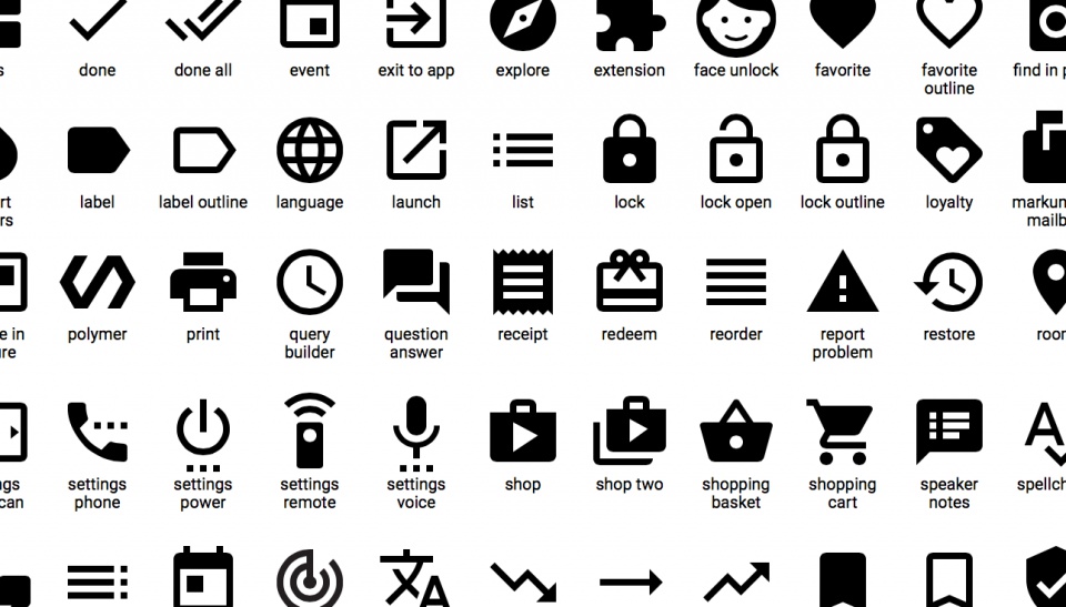 Material Design Icons (Ausschnitt aus der Vorschauseite) • http://google.github.io/material-design-icons/