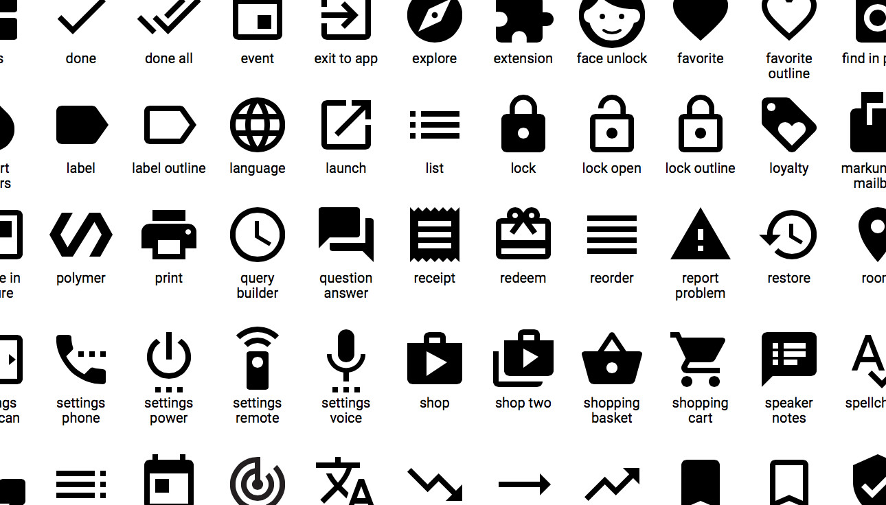 Material Design Icons (Ausschnitt aus der Vorschauseite), Bild: http://google.github.io/material-design-icons/