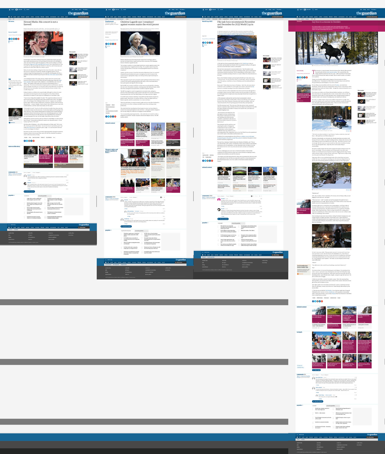Montage von vier zufällig gewählten Artikelseiten des Guardian, Bild: Bildschirmfotos vom 24.02.2015