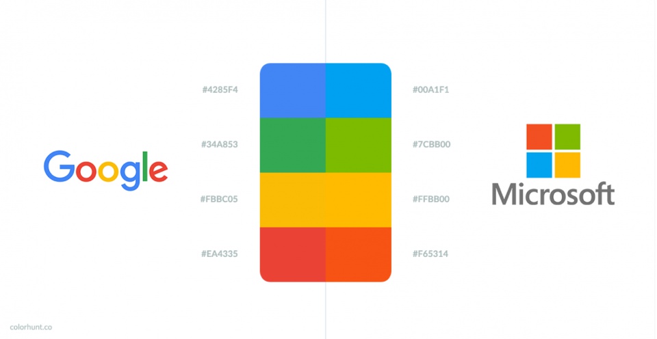 Is There Any Difference Between Google’s & Microsoft’s Colors? • http://colorhunt.co/blog/google-microsoft-brand-colors/