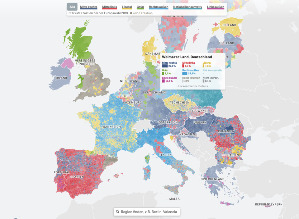 Wahlergebnisse Europawahl 2019 visualisiert • Bildschirmfoto ZEIT online